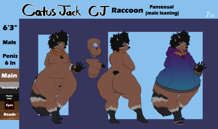 4_toes anthro baggy_clothing bead_bracelet bead_necklace big_butt butt catus_jack_(jackiepancoon) chastity_device clothing feet footwear girly hi_res hoodie jackiepancoon male mammal model_sheet procyonid raccoon rear_view slightly_chubby thick_thighs toes topwear wide_hips