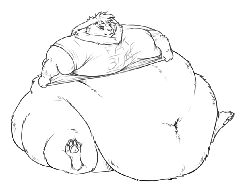 anthro belly belly_overhang big_belly black_and_white bottomless chubby_cheeks clothed clothing clothing_pull domestic_rabbit english_text fur hi_res lagomorph leporid lop_rabbit love_handles male mammal monochrome moobs morbidly_obese morbidly_obese_anthro morbidly_obese_male navel obese obese_anthro obese_male oryctolagus overweight overweight_anthro overweight_male rabbit shirt shirt_pull simple_background sitting solo sugarboy text thick_thighs topwear topwear_pull white_background wide_hips