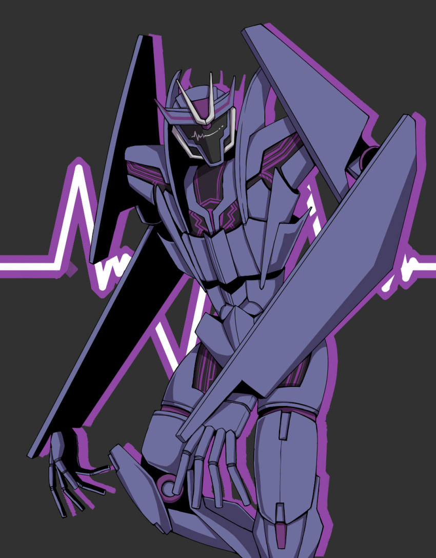 assault_visor audio_visualizer colored_shadow commentary_request decepticon drop_shadow feet_out_of_frame grey_background highres kuri_dora looking_at_viewer no_humans robot shadow solo soundwave_(transformers) transformers transformers_prime