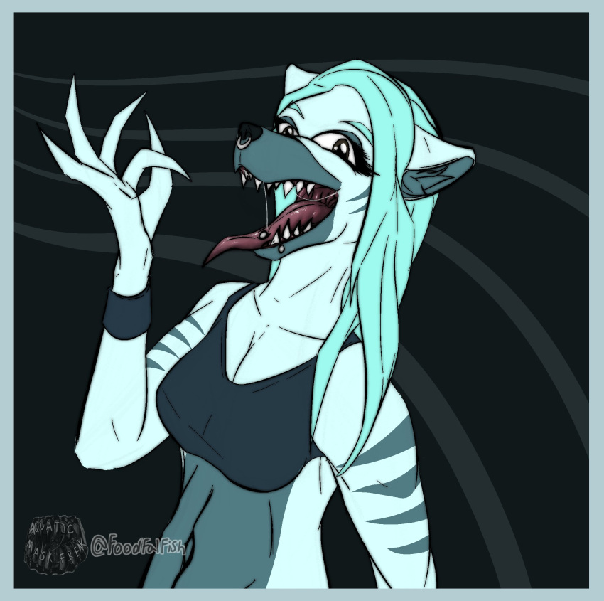 anthro aquaticmaskfreak bodily_fluids female hi_res hyena imminent_vore mammal mouth_shot open_mouth piercing saliva saliva_string solo throat tongue tongue_out tongue_piercing vore