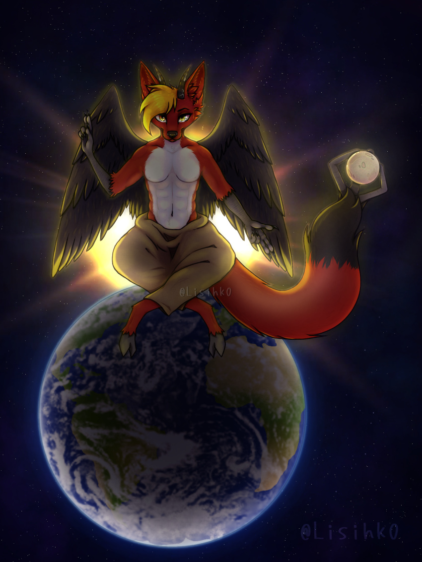 anthro bovid canid canine caprine caprine_demon clawtail demon earth fox goat_demon hi_res hybrid lisihk0 lord_altair_(sporealtair) male mammal moon solo space wings