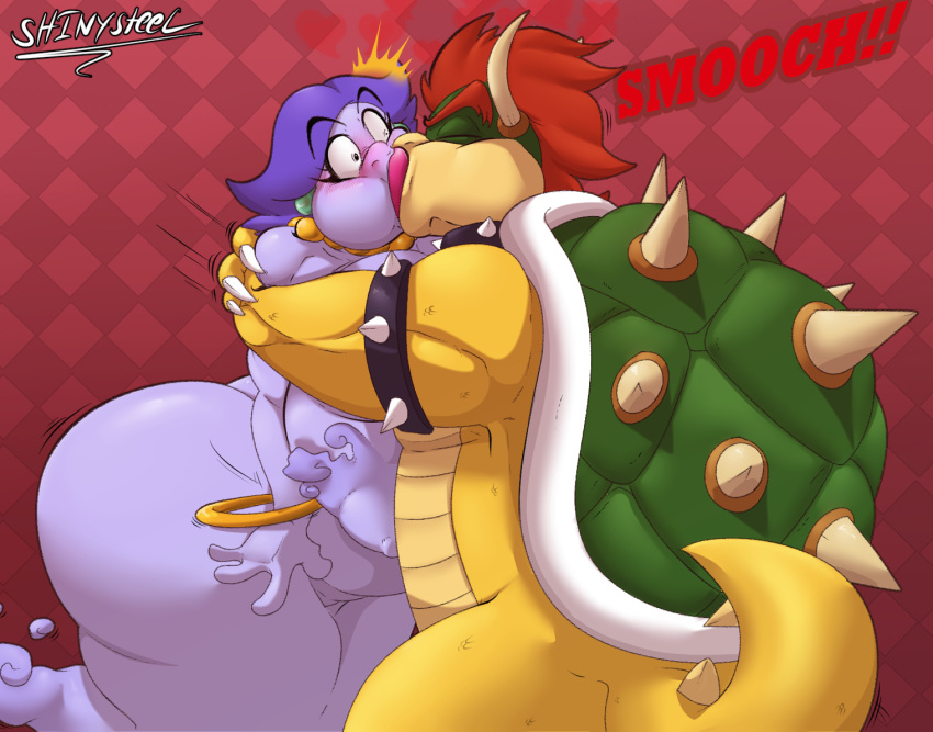 air_creature anthro arms_around_partner big_breasts big_butt bowser bracelet breasts butt cloud collar duo ear_piercing ear_ring elemental_creature female hair horn huge_breasts huge_butt humanoid jewelry kiss_on_lips kissing koopa lips living_cloud madame_flurrie making_out male male/female mario_bros necklace nintendo nipple_outline paper_mario paper_mario:_the_thousand_year_door piercing purple_body purple_hair red_hair ring_piercing scalie shell shinysteel spiked_bracelet spiked_collar spiked_shell spikes spikes_(anatomy) spirit surprise_kiss thick_lips yellow_body