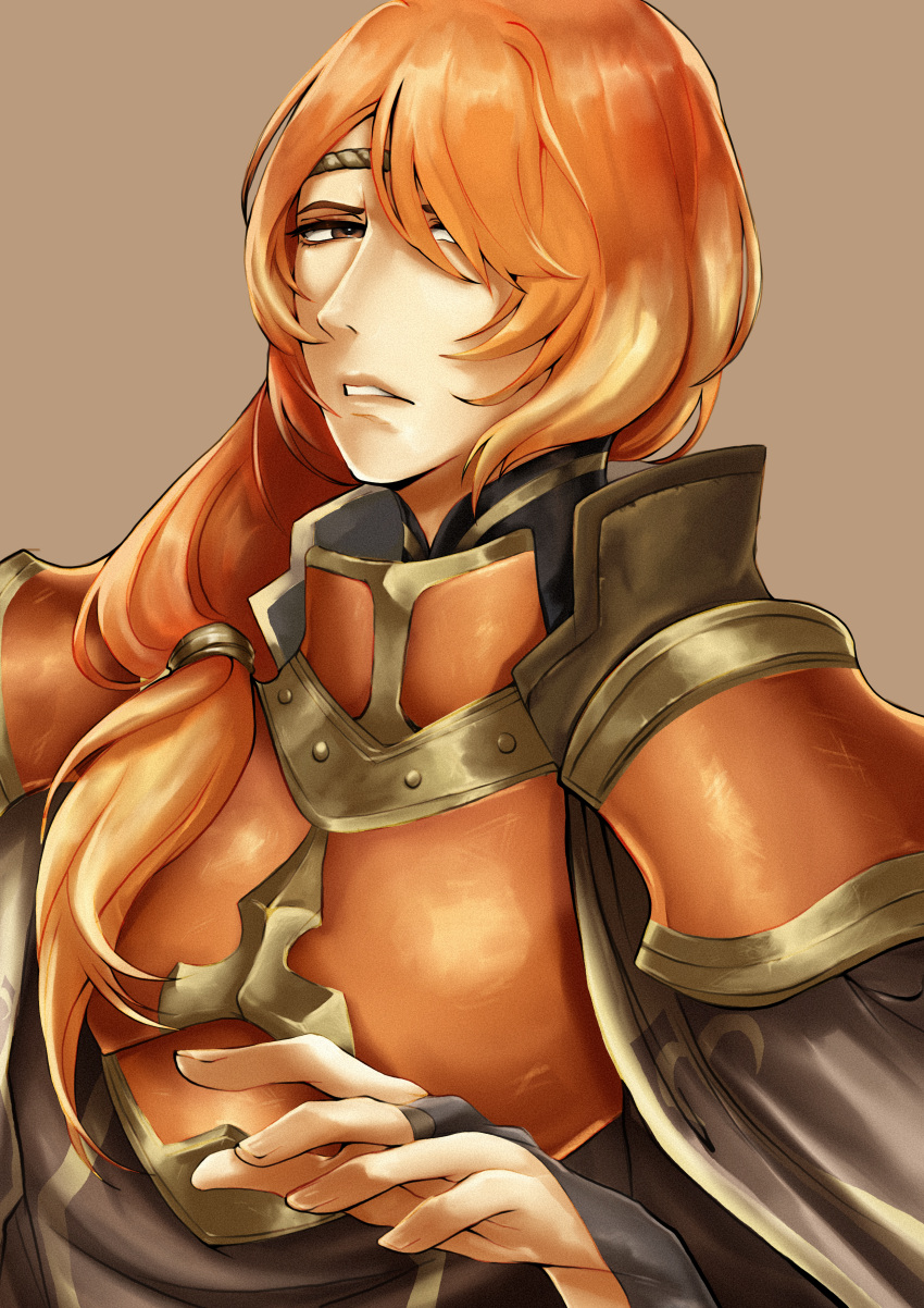 absurdres armor brown_eyes cape fire_emblem fire_emblem_echoes:_shadows_of_valentia high_detail highres luthier_(fire_emblem) mothman1930 non-web_source orange_hair self-upload shoulder_armor upper_body