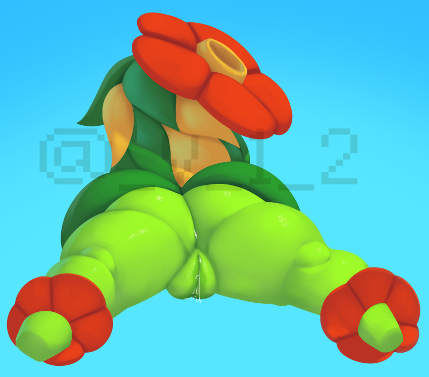 absurd_res bellossom big_butt blue_background bodily_fluids butt dibujosv12 elemental_creature elemental_humanoid female flora_fauna generation_2_pokemon genital_fluids genitals green_body green_skin hi_res humanoid leaking_pussy nintendo not_furry plant plant_humanoid pokemon pokemon_(species) presenting presenting_hindquarters pseudo_clothing pussy pussy_juice rear_view red_petals simple_background solo spread_legs spreading thick_thighs