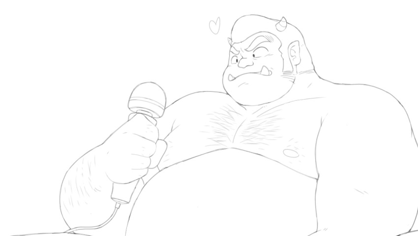 &lt;3 2023 belly big_belly ginsingoo1 horn horned_humanoid humanoid humanoid_hands lum's_father male microphone moobs nipples simple_background solo urusei_yatsura white_background