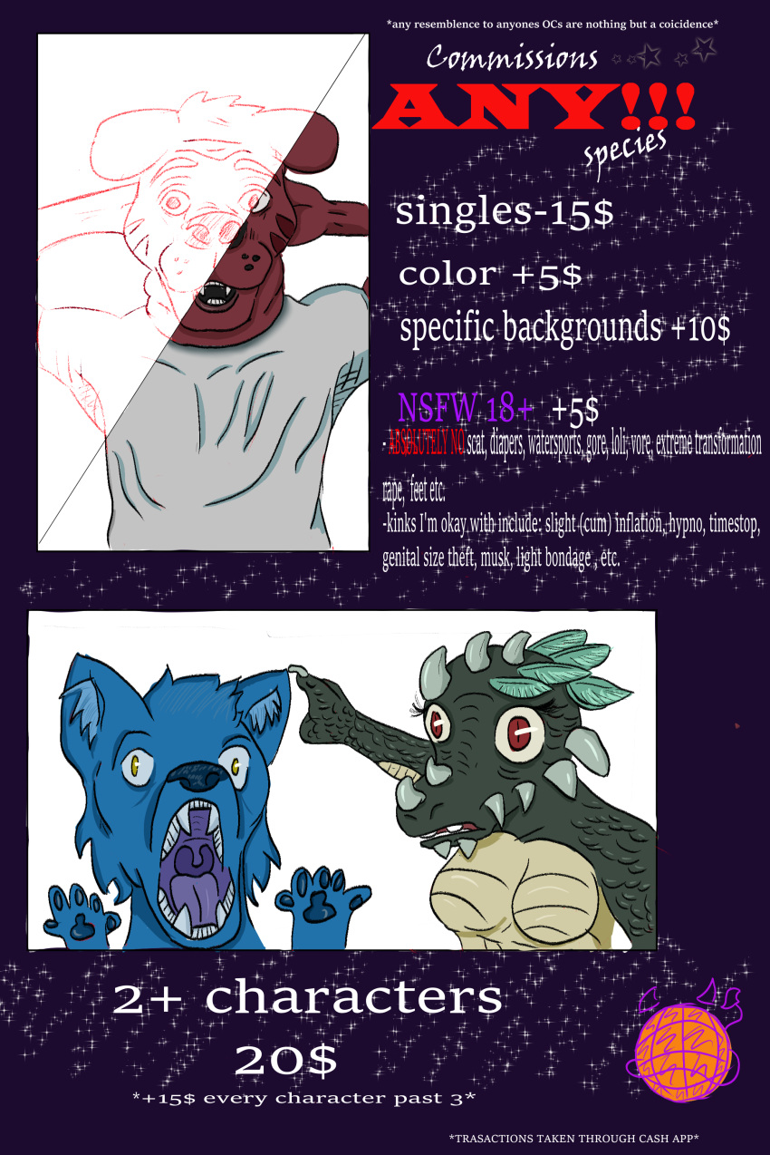 absurd_res anthro breasts canid colored commissionsheet discodemon english_text female group hi_res male mammal meme non-mammal_breasts pricing reptile scalie sketch text trio wojak