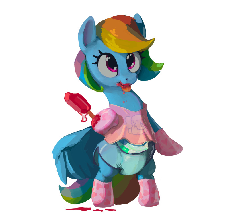 asdfasfasda bipedal_feral clothed clothing diaper diaper_fetish diaper_under_clothing equid equine female footwear friendship_is_magic girly happy hasbro hi_res horse infantilism mammal messy_eater my_little_pony pony rainbow_dash_(mlp) simple_background smile socks solo wearing_diaper white_background