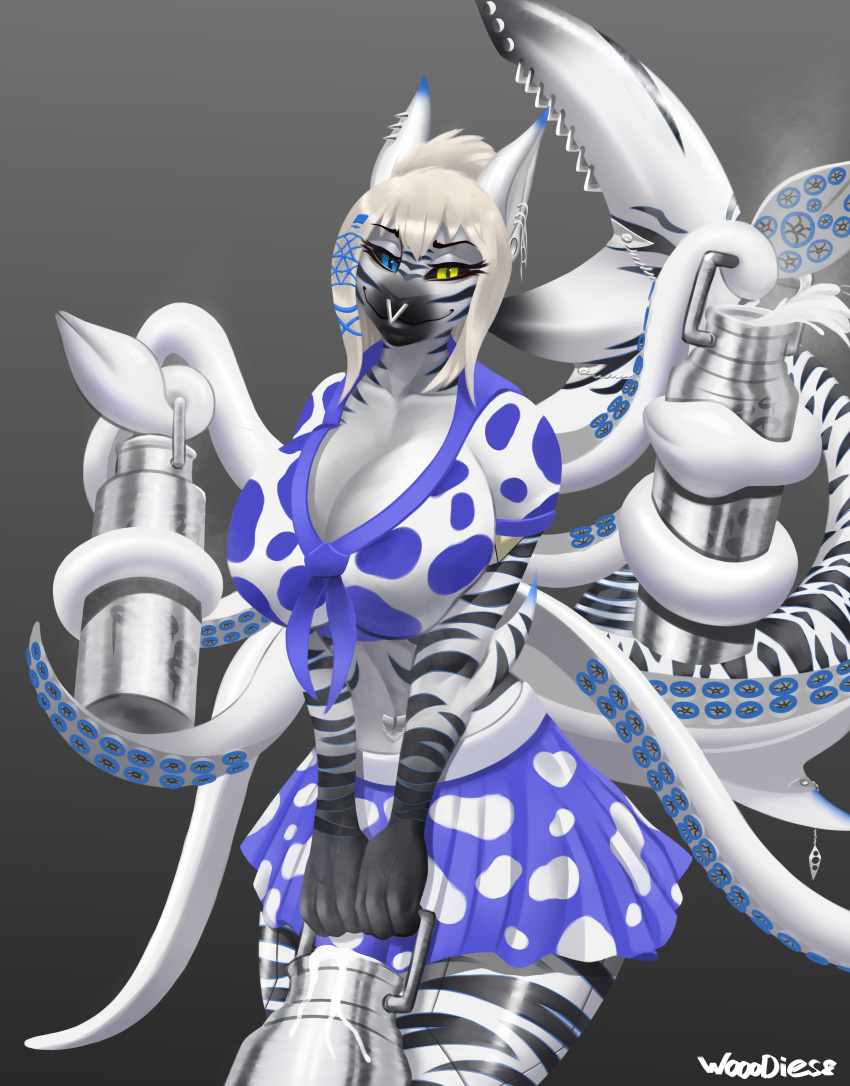 absurd_res anthro big_breasts bottomwear breasts cleopatra_la_jauge clothing female fish hi_res marine miniskirt shark skirt solo tentacles wooodies8