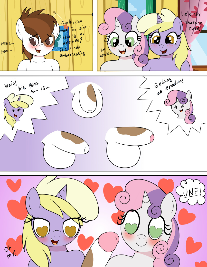 &lt;3 &lt;3_eyes absurd_res an-tonio anthro clubhouse dinky_hooves_(mlp) embarrassed embarrassed_nude_male equid equine erection female friendship_is_magic genitals group hasbro hi_res horn horse male mammal my_little_pony penis pipsqueak_(mlp) pony sweetie_belle_(mlp) tolpain unicorn young