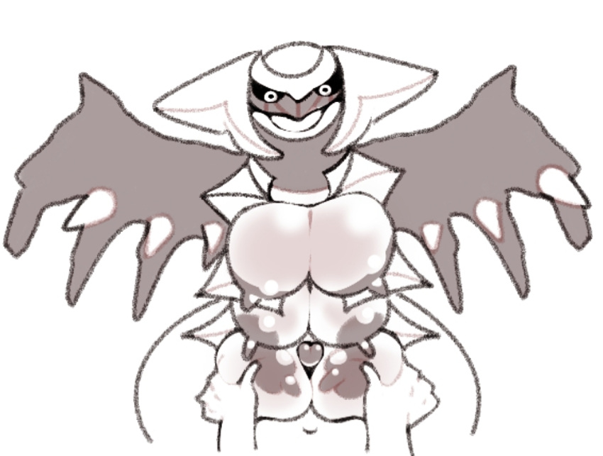 2023 areola big_breasts breast_play breasts female feral generation_4_pokemon genitals giratina hand_on_breast huge_breasts legendary_pokemon looking_at_viewer male male/female monochrome multi_breast navel nintendo nipples nude open_mouth penis pokemon pokemon_(species) questionable_consent semi-anthro sex simple_background size_difference titfuck tuanyllej2 white_background