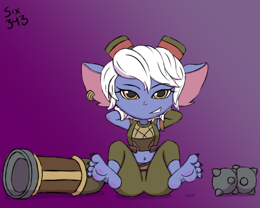 anthro feet female foot_fetish foot_focus league_of_legends riot_games simple_background six343 solo tristana_(lol) yordle