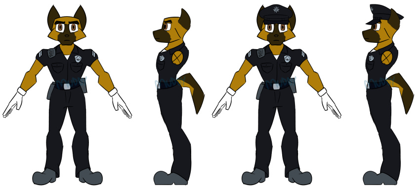 a-pose absurd_res anthro belt belt_buckle bottomwear brown_eyes canid canine canis clothing domestic_dog flat_colors footwear german_shepherd gloves handwear herding_dog hi_res looking_at_viewer male mammal model_sheet muddy_(artist) pants pastoral_dog police police_badge police_hat police_officer police_uniform pose pouches radio shirt shoes short_sleeves simple_background sketch solo standing topwear uniform white_background white_clothing white_gloves white_handwear white_shirt white_topwear