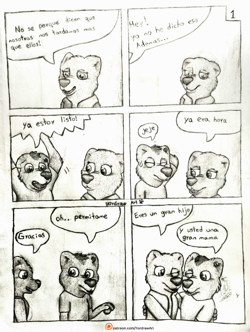 comic cute_expression duo embrace female feral hi_res hug laugh male mammal mustelid otter patreon patreon_link patreon_logo screaming shy smile speech_bubble text url yordraw