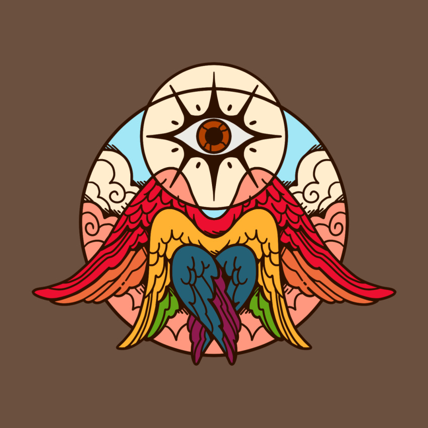 1_eye 6_wings actually_biblically_accurate_angel ambiguous_gender biblically_accurate_angel brown_eyes cloudscape eyelashes feathered_wings feathers floating_eyes hi_res lgbt_pride multi_wing not_furry pride_colors rainbow rainbow_pride_colors rainbow_wings seraph_(angel) sky solo ultrainfinitepit wings