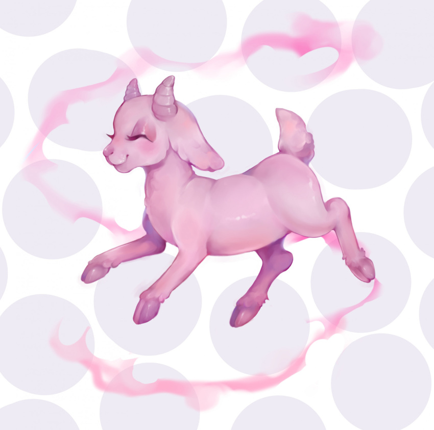 2023 ambiguous_gender araslisio blush bovid caprine eyes_closed feral fur goat hi_res hooves horn long_ears mammal pink_body pink_smoke short_tail simple_background smile smoke solo tail