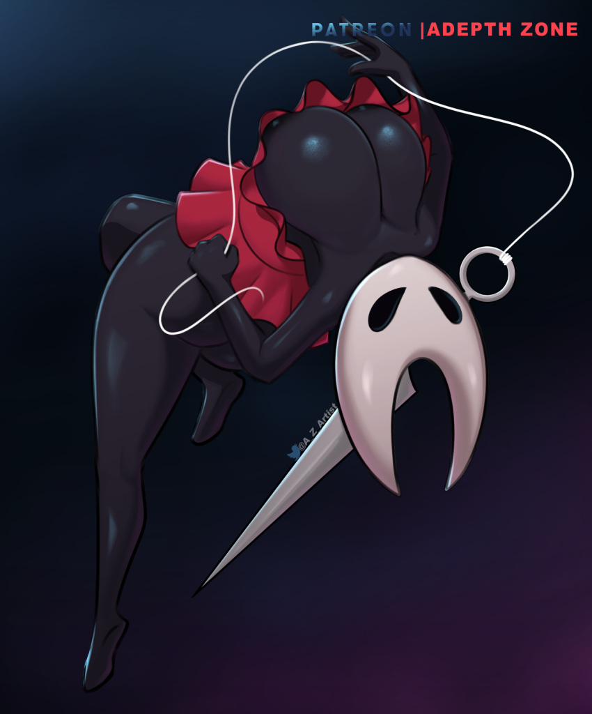 a_z_artist big_breasts black_body breasts cleavage clothed clothing female hi_res hollow_knight hornet_(hollow_knight) melee_weapon solo team_cherry weapon