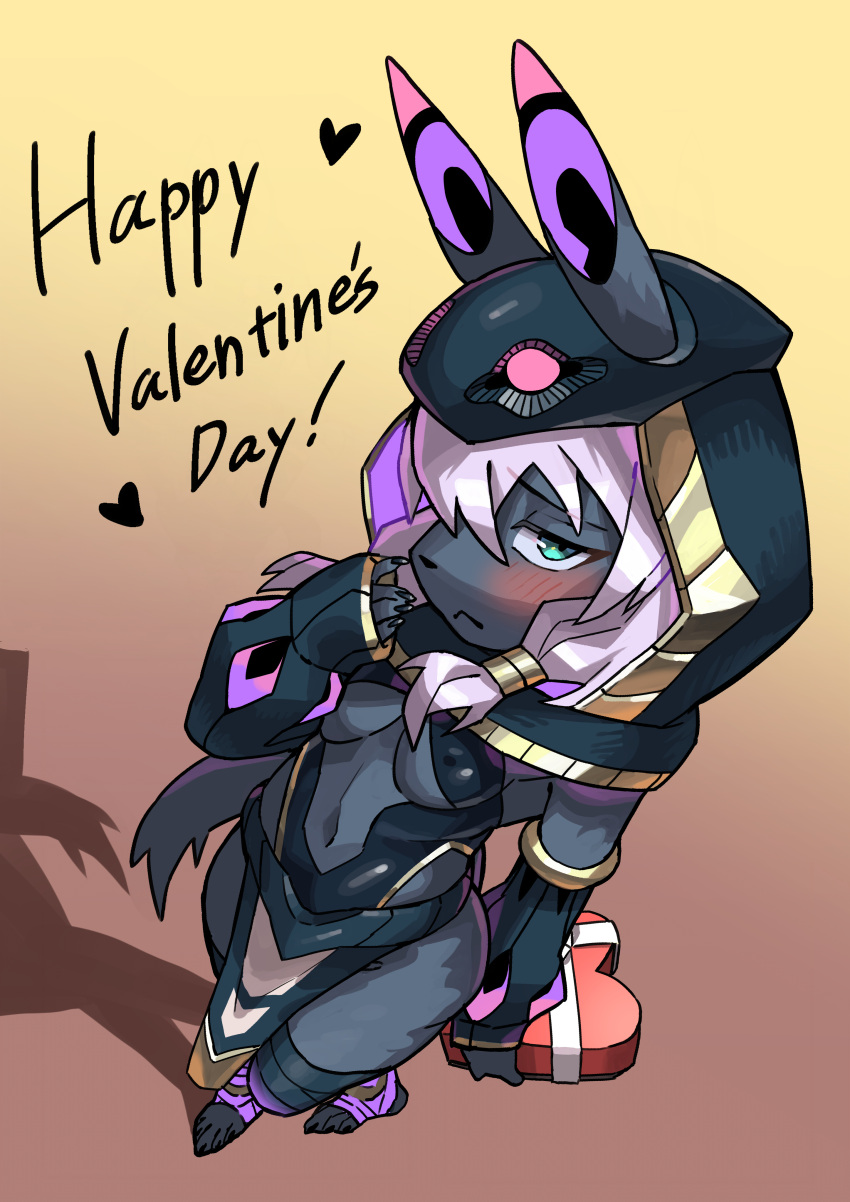 absurd_res anput anthro anubian_jackal blush boutarou_rx_78 box_of_chocolates breasts candy canid canine canis chocolate clothed clothing dessert egyptian_mythology female food hi_res holidays jackal mammal middle_eastern_mythology mythology valentine's_day