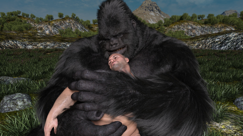 absurd_res duo embrace fur hi_res hug human humanoid male male/male mammal sasquatch