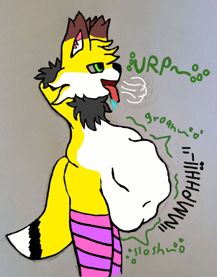 anthro belly big_belly butt canid canine fox hi_res long_socks male mammal rumbling_stomach solo tail tom_chris(tomchris01) tomchris01 tongue tongue_out vore