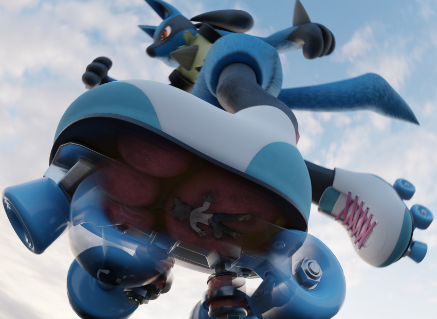 absurd_res anthro cloud cloudscape dominant dominant_anthro dominant_male dominant_pokemon duo dvorakir feet flattened foot_fetish foot_on_face generation_4_pokemon hi_res immobile insole larger_male lucario male male/male male_feet male_on_top nintendo on_top outside pinned_by_foot pokemon pokemon_(species) roller_skates size_difference sky smothering soles squish toes trapped trapped_in_clothing trapped_in_shoe underfoot