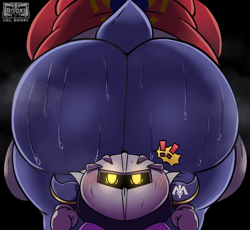 absurd_res anthro avian big_butt bird blush blush_lines bodily_fluids butt duo el_booki exclamation_point hi_res hidden_face king_dedede kirby_(series) male meta_knight nintendo penguin speech_bubble sweat sweaty_butt tail