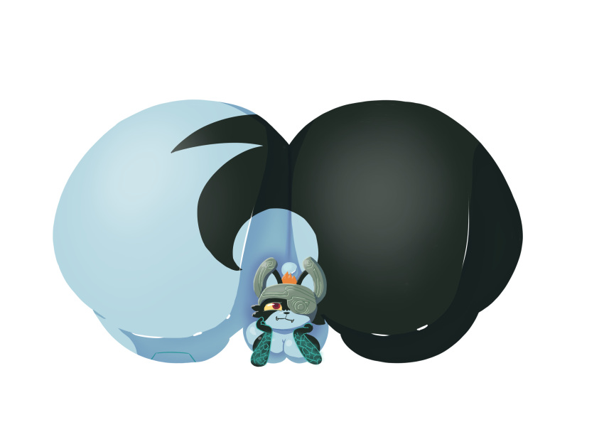 2023 alpha_channel anthro armor ass_up big_breasts big_butt black_body black_ears black_nose blue_body blue_inner_ear blue_tail breasts bubble_butt butt cel_shading colored digital_media_(artwork) fan_character fangs female front_view generation_8_pokemon grey_helmet hair headgear helmet hi_res huge_butt hyper hyper_butt kneeling kvolik nintendo orange_hair pokemon pokemon_(species) red_eyes scorbunny scormidna_(reathe) scut_tail shaded short_tail simple_background smile smug solo tail teeth the_legend_of_zelda transparent_background yellow_sclera