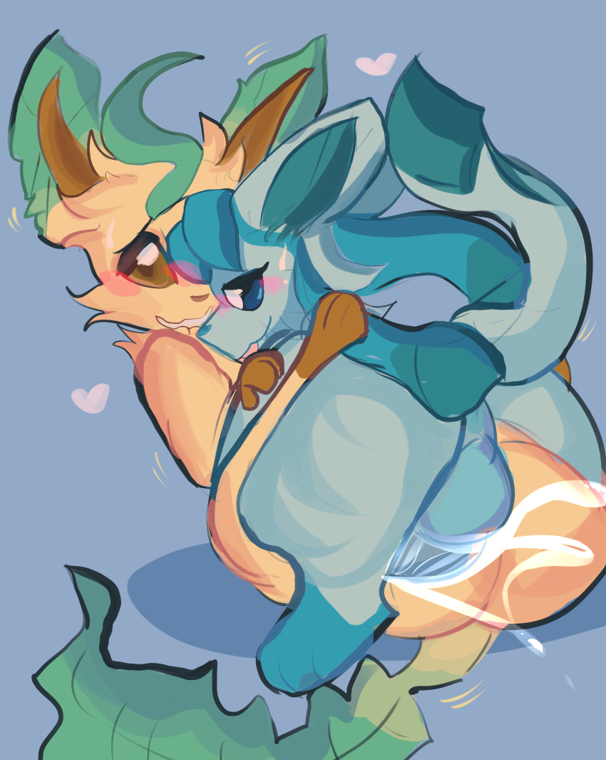 anthro bodily_fluids cum duo eeveelution female female/female feral from_front_position generation_4_pokemon genital_fluids glaceon hi_res impregnation impregnation_risk leafeon male male/female male/male mating_press nintendo pokemon pokemon_(species) romantic romantic_couple sex squishygator