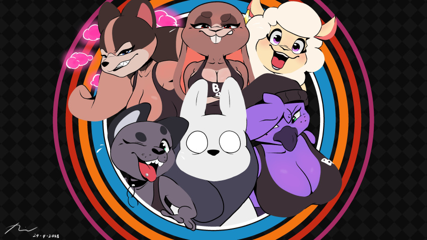 absurd_res anthro beat_banger big_breasts breasts bunfan_games cathy_smith dawna_mabel elaine_claire female gale_shinpen group hi_res male male/female zoe_monroe