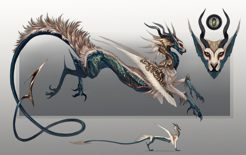 2023 ambiguous_gender claws digital_media_(artwork) dragon feathered_dragon feathered_wings feathers felid feline feral fur furred_dragon hi_res horn hybrid mammal nukerooster scales solo wings