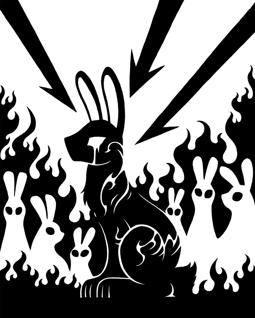 2015 3_toes ambiguous_gender black_and_white bodily_fluids digital_drawing_(artwork) digital_media_(artwork) directional_arrow ears_up empty_eyes european_rabbit feet female female_(lore) feral fire flame_markings fur group harpoon hi_res lagomorph leporid mammal markings melee_weapon monochrome mother_(lore) mother_and_child_(lore) oryctolagus parent_(lore) parent_and_child_(lore) polearm quadruped rabbit rabbit_ears restricted_palette scp-2036 scp-2036-1 scp_foundation scut_tail short_tail silhouette simple_background sitting spear sunnyclockwork tail tears toes weapon white_background