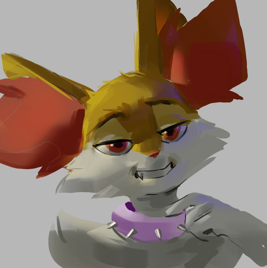 absurd_res anthro braixen bust_portrait collar front_view generation_6_pokemon girly hi_res icon male nintendo pokemon pokemon_(species) portrait simple_background smile solo spiked_collar spikes unknown_artist