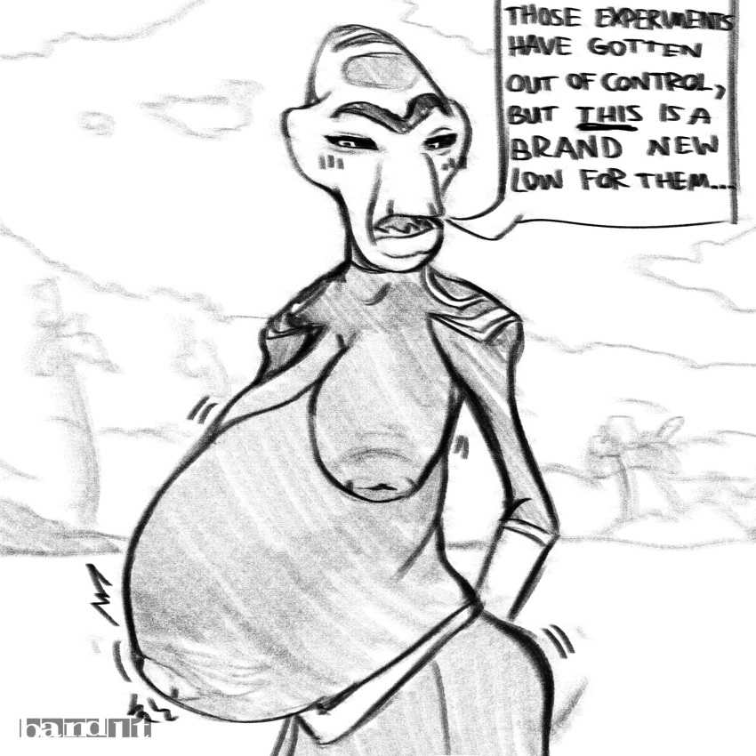 1:1 alien anthro band1tnsfw belly big_breasts black_and_white breasts clothing digital_drawing_(artwork) digital_media_(artwork) disney female female_focus grand_councilwoman graphite_(artwork) hi_res lilo_and_stitch monochrome navel pencil_(artwork) portrait pregnant sketch solo thick_thighs tight_clothing traditional_media_(artwork)