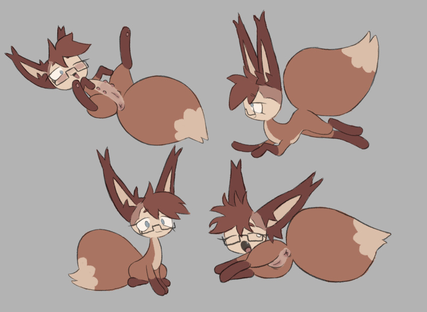 anus brown_body brown_fur brown_hair canid canine eyes_closed eyewear female feral fox fur genitals glasses hair hi_res humanoid humanoid_face labbit1337 mammal nipples open_mouth pussy solo yawn