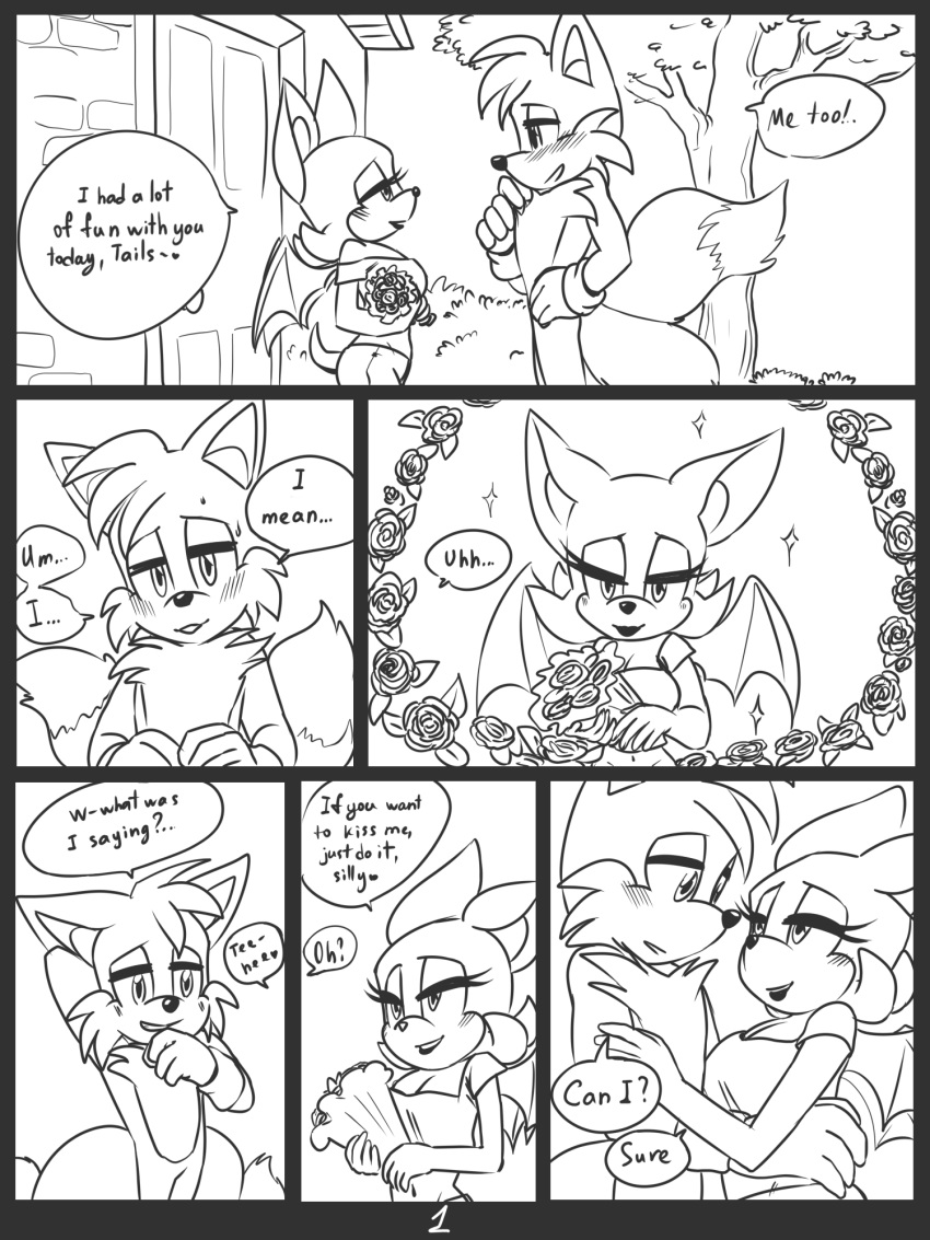 age_difference aged_up anthro bat canid canine comic dialogue duo female flower fox hi_res krazyelf larger_male male male/female mammal miles_prower older_female plant romantic romantic_couple rouge_the_bat sega size_difference sonic_the_hedgehog_(series) younger_male
