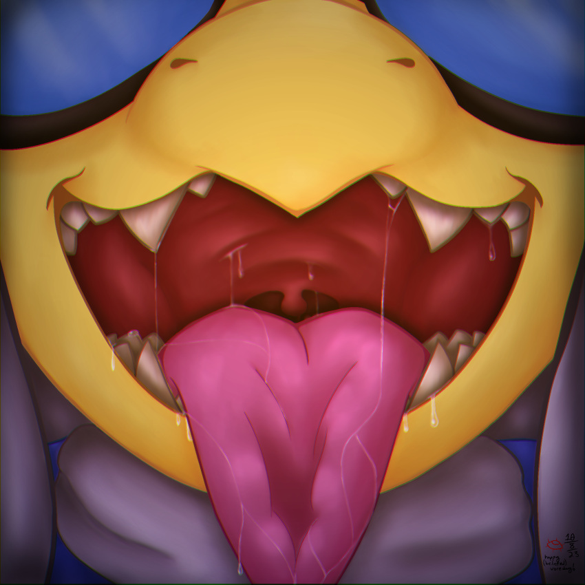 aliasing anthro bodily_fluids dripping eyewear fangs glasses hi_res kamek koopa m1ndfvcker macro magikoopa male mario_bros micro mouth_shot nintendo open_mouth oral_vore prey_pov saliva saliva_drip saliva_on_tongue scalie smile smiling_at_viewer solo solo_focus teeth tongue tongue_out uvula vore