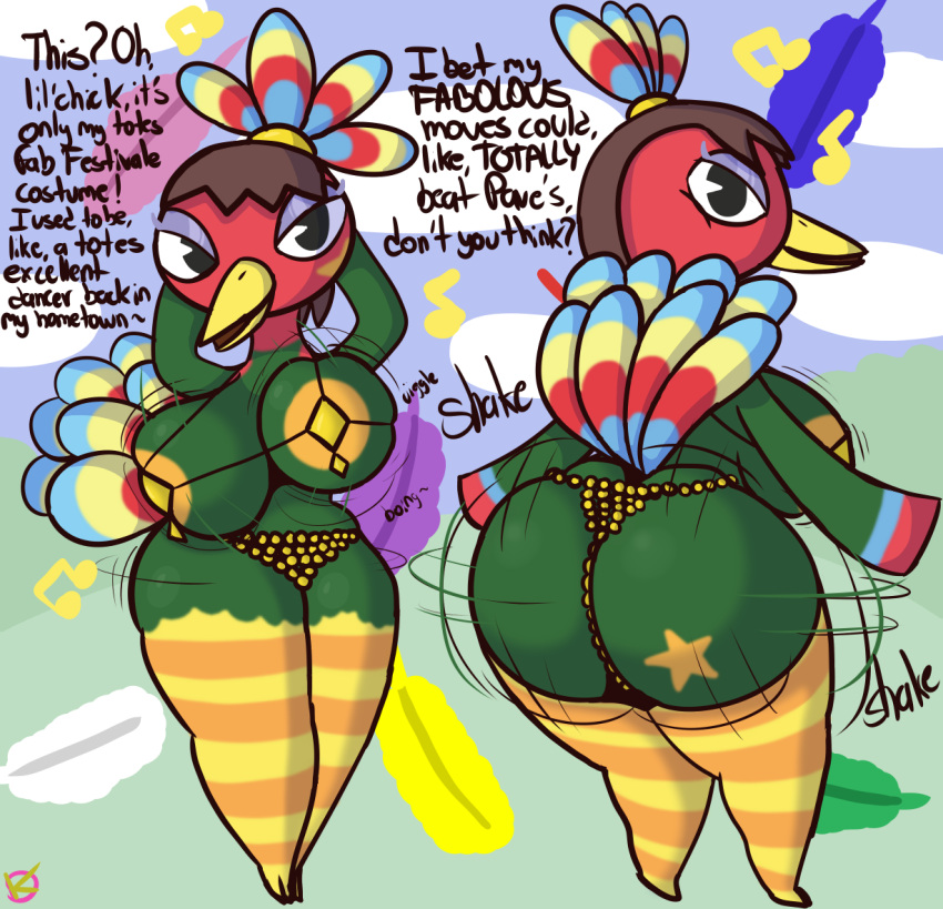 animal_crossing anthro areola areola_slip avian bedroom_eyes big_butt bikini bird bouncing_breasts bouncing_butt breasts bubble_butt butt clothed clothing curvy_figure female half-closed_eyes huge_butt klutzatdusk looking_at_viewer narrowed_eyes nintendo ostrich ratite rio_(animal_crossing) seductive shaking skimpy solo swimwear twerking voluptuous