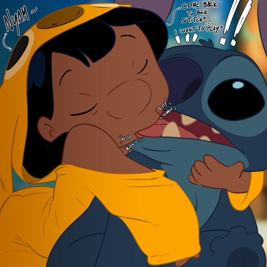 alien disney duo female hi_res human kissing lilo_and_stitch lilo_pelekai male male/female mammal pokachu_(artist) stitch_(lilo_and_stitch)