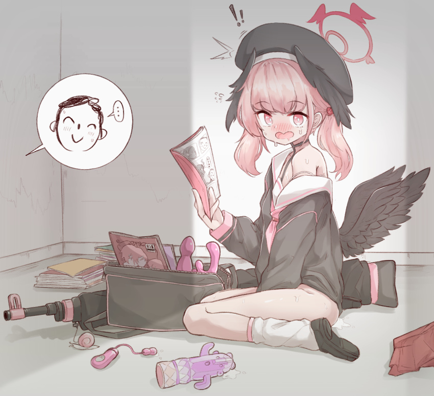 ! ... 1boy 1girl ^^^ arona's_sensei_doodle_(blue_archive) bag beret between_legs black_footwear black_serafuku black_shirt black_suit_(blue_archive) black_wings blue_archive blush book caught dildo egg_vibrator feathered_wings flying_sweatdrops full_body gun halo hand_between_legs hat head_wings holding holding_book jokebag koharu_(blue_archive) long_sleeves looking_at_viewer loose_socks low_wings medium_hair neckerchief nose_blush off_shoulder pink_eyes pink_hair pink_halo pink_neckerchief pink_skirt pornography pussy_juice pussy_juice_puddle sailor_collar school_uniform sensei_(blue_archive) serafuku sex_toy shirt shoes sitting skirt skirt_removed snail socks solo_focus spoken_character spoken_ellipsis sweat twintails vibrator walk-in wariza wavy_mouth weapon white_sailor_collar white_socks wings
