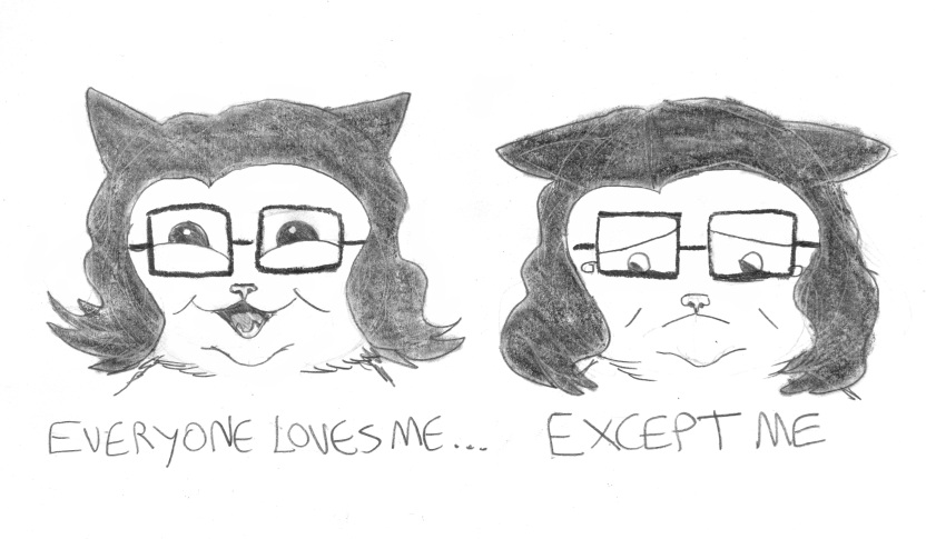 absurd_res anthro comic efradraws efrasona english_text eyewear felid feline glasses graphite_(artwork) hair hi_res long_hair male mammal monochrome nintendo pencil_(artwork) pokemon pokemon_(species) simple_background text traditional_media_(artwork) white_background