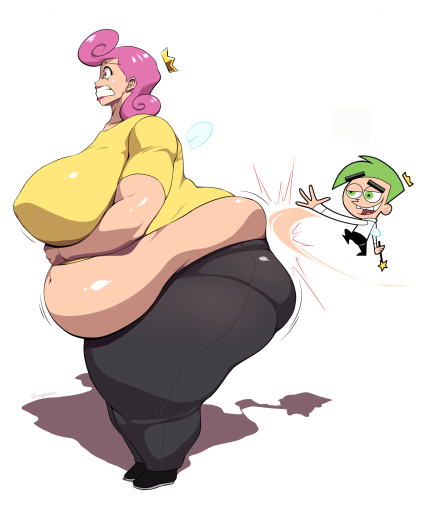 belly big_belly big_breasts big_butt breasts butt butt_jiggle butt_slap clothed clothing cosmo_(fop) duo fairy female green_eyes green_hair hair hi_res huge_breasts huge_butt humanoid hyper hyper_belly hyper_butt jiggling male male/female meme nickelodeon pink_eyes pink_hair pixie slap small_clothing spanking suphesol the_fairly_oddparents thick_thighs wanda_(fop) winged_humanoid wings