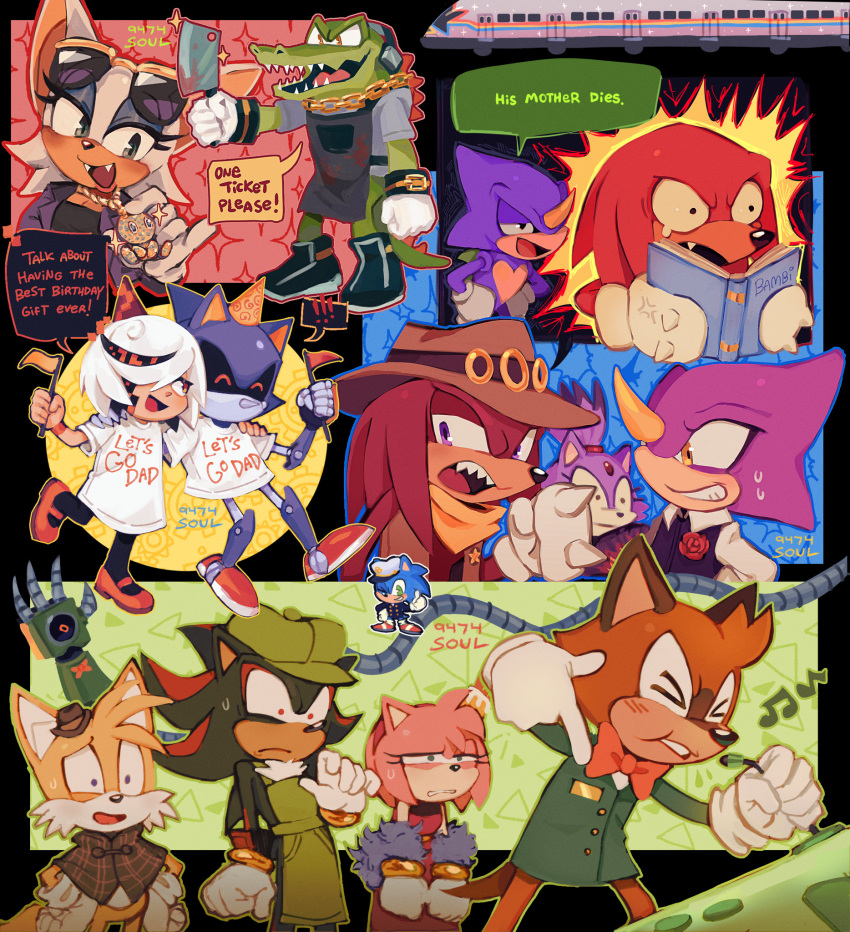 2023 9474s0ul amy_rose anthro badnik barry_(sonic) bat beatbox being_watched black_body black_fur blaze_the_cat bodily_fluids book bow_tie canid canine chameleon chao_(sonic) chibi cleaver_(knife) clothing comic crocodile crocodilian crocodylid cutlery dialogue domestic_cat echidna english_text espio_the_chameleon eulipotyphlan eyeshadow eyewear eyewear_on_head felid feline felis female footwear fox fur gesture gloves green_body green_scales group handwear happy hat headgear headwear hedgehog hi_res human humor jewelry kitchen_knife kitchen_utensils knife knuckles_the_echidna lizard looking_at_another machine macropod makeup male mammal marsupial metal_sonic miles_prower mirage_express monotreme multiple_scenes open_mouth open_smile pink_body pink_fur quokka red_body red_fur reptile robot rouge_the_bat sage_(sonic) scales scalie sega shadow_the_hedgehog signature smile sonic_the_hedgehog sonic_the_hedgehog_(series) speech_bubble sunglasses sunglasses_on_head sweat text the_murder_of_sonic_the_hedgehog thumbs_up tools train vector_the_crocodile vehicle white_body white_fur yellow_body yellow_fur young