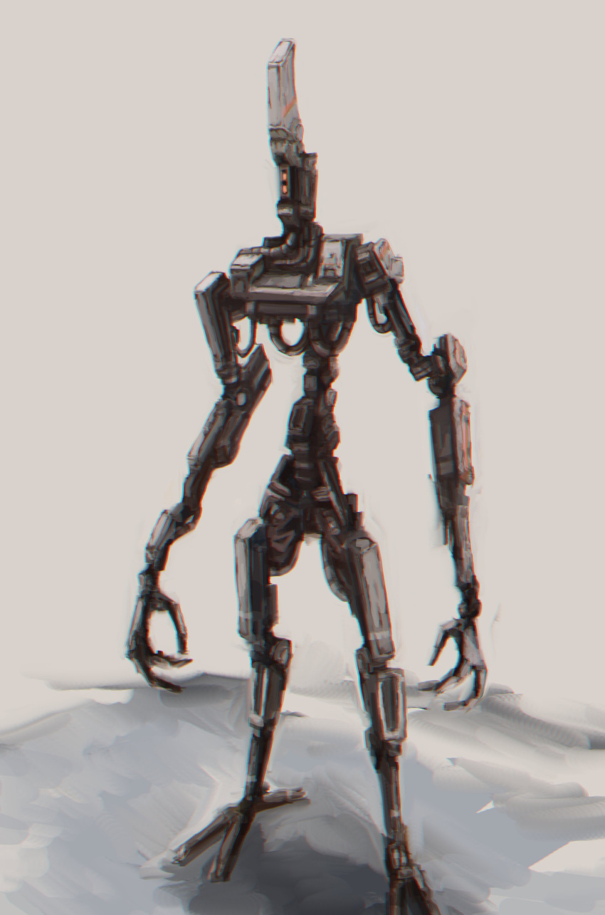 absurdres cable dashimaki_(dasimakitama50) fewer_digits full_body grey_background highres humanoid_robot no_humans orange_eyes original robot science_fiction shadow