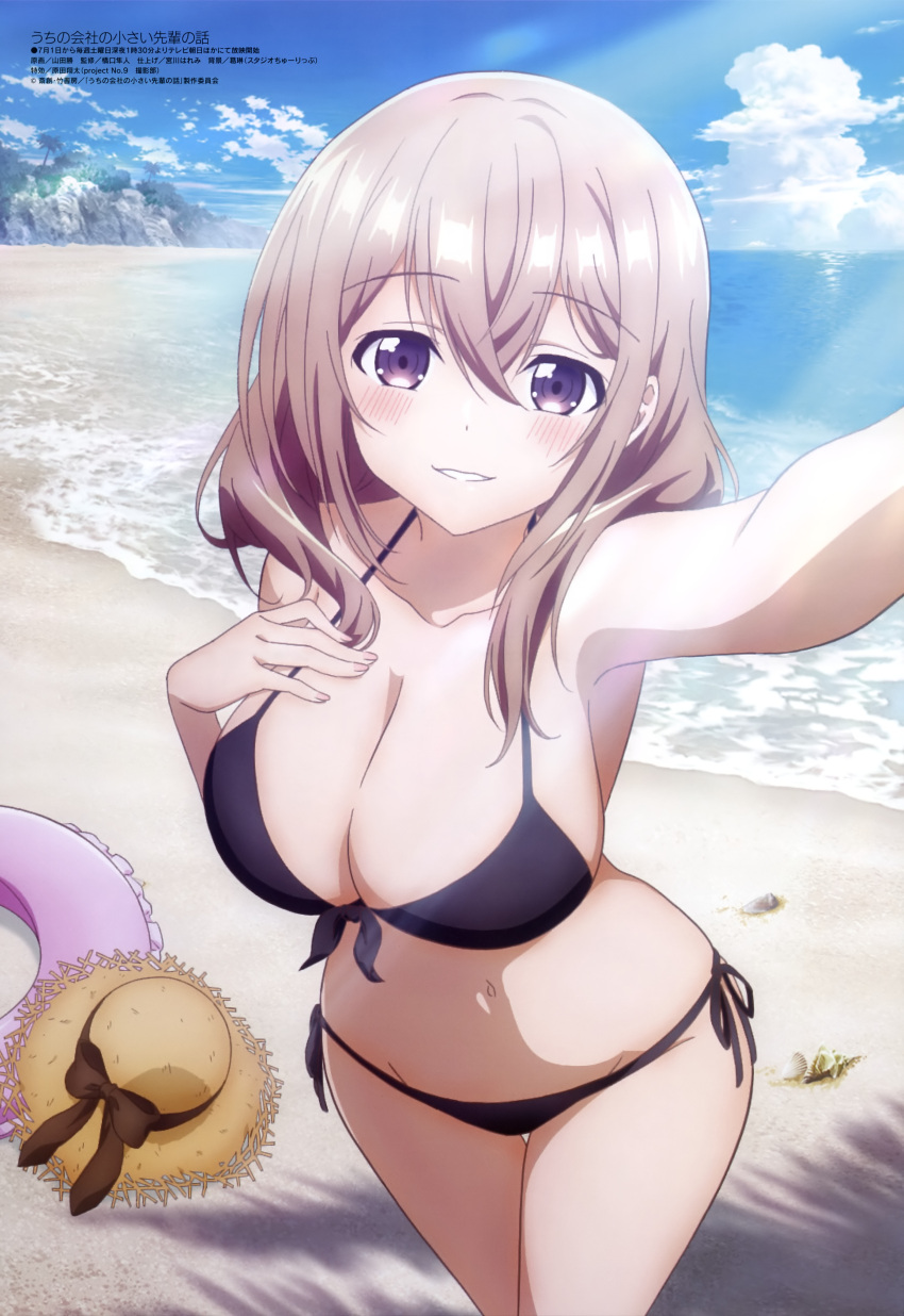 1girl absurdres beach bikini black_bikini breasts cleavage highres large_breasts looking_at_viewer magazine_scan megami_magazine navel non-web_source official_art outdoors sand scan sky smile swimsuit thighs