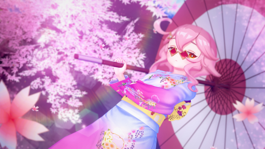 alternate_costume cherry_blossoms dori_(genshin_impact) genshin_impact glasses highres japanese_clothes kimono non-web_source