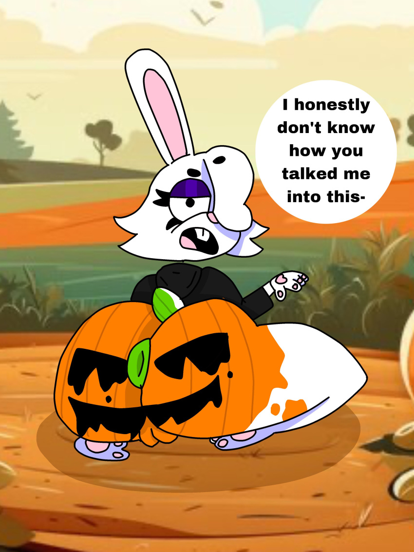 absurd_res annoyed_expression anus big_butt bodypaint butt female goth hi_res hoppygoth_(artist) huge_butt jade_(hoppygoth) lagomorph leporid mammal puffy_anus pumpkin_butt pumpkin_patch rabbit solo