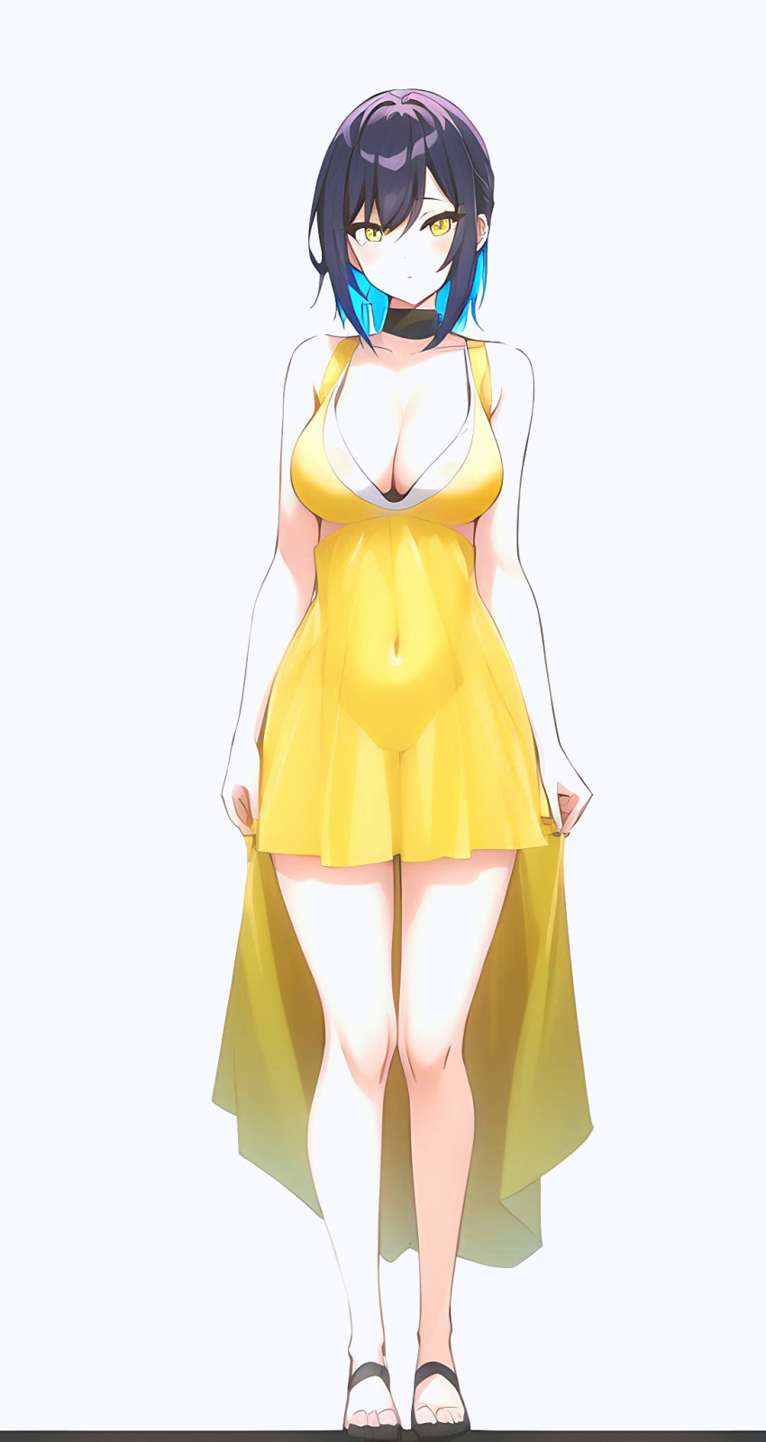 black_hair full_body highres non-web_source oppai princess shirt yellow_eyes yellow_shirt