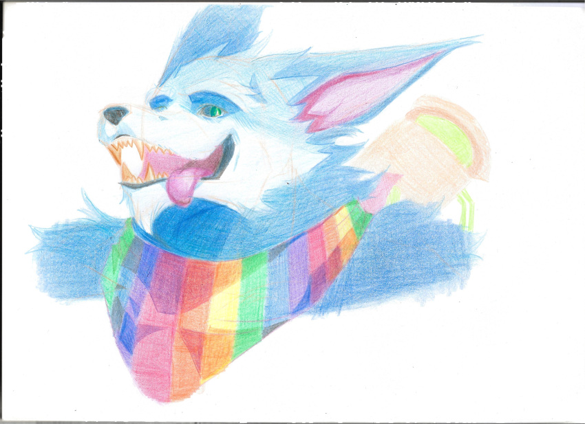 absurd_res anthro canid canine canis hi_res league_of_legends lgbt_pride male male/male mammal pinumontbalou pride_colors rainbow_pride_colors riot_games solo tongue tongue_out traditional_media_(artwork) warwick_(lol) were werecanid werecanine werewolf wolf