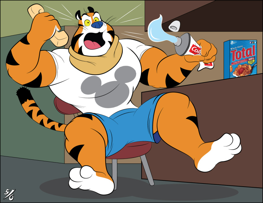50percentgrey anthro athletic cereal chair disney every_breath_you_take felid foam_collar food frosted_flakes furniture implied_expletives kellogg's male mammal mascot meme mickey_mouse mickey_mouse_symbol pantherine parody phone product_placement solo sting the_police tiger tit_dirt tony_the_tiger toothpaste top_heavy tourettes_guy yelling