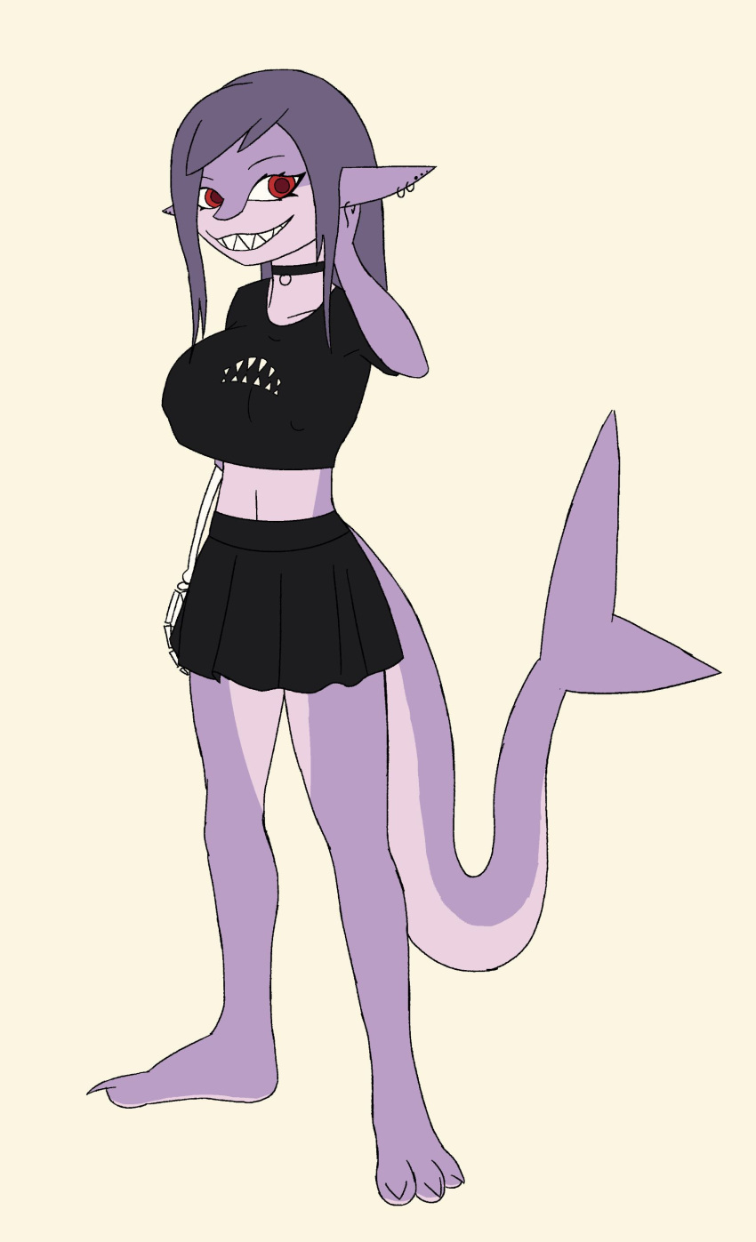 absurd_res anthro breasts clothed clothing digital_media_(artwork) female fish hair hi_res looking_at_viewer marine megapixel raechel_(radio_jade) shark simple_background skeletal_hand smile solo teeth