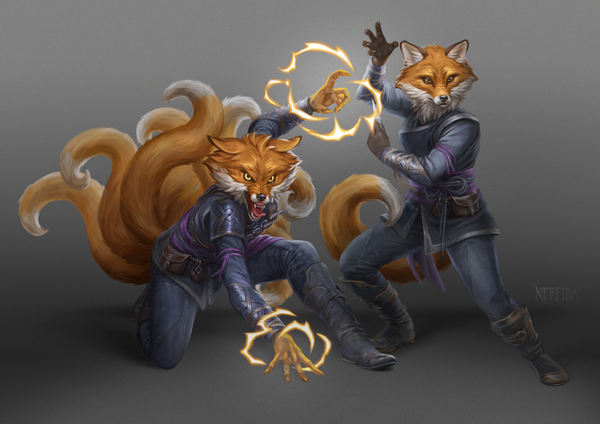 anthro bared_teeth canid canine clothed clothing female fox magic_user mammal marzena_nereida_piwowar multi_tail ninja ninja_costume ninja_outfit ninja_suit official_art paizo pathfinder role-playing_game solo tail teeth_showing warrior